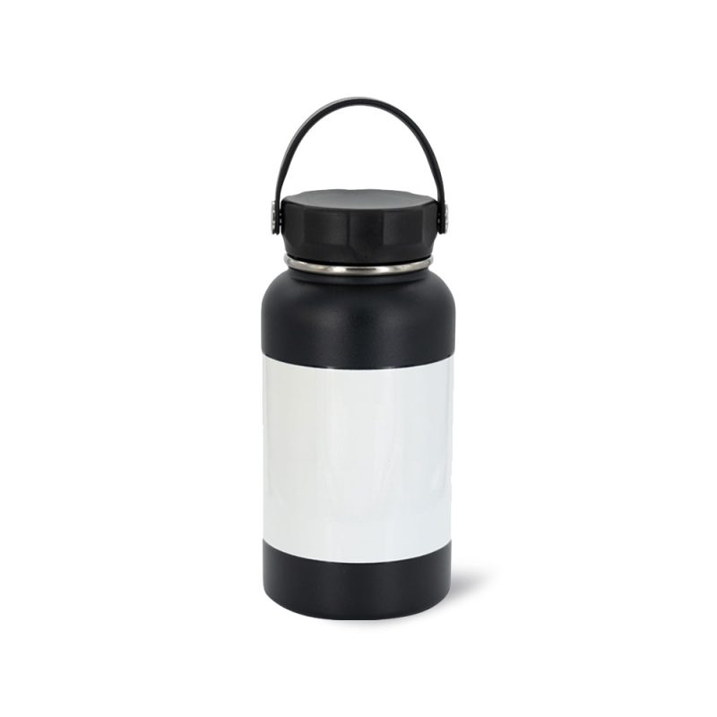 Sublimation Black Stainless Steel Powder Coated Water Bottle with White Patch