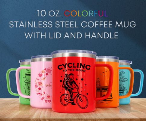 10 oz. Colorful Stainless Steel Coffee Mug with Lid and Handle