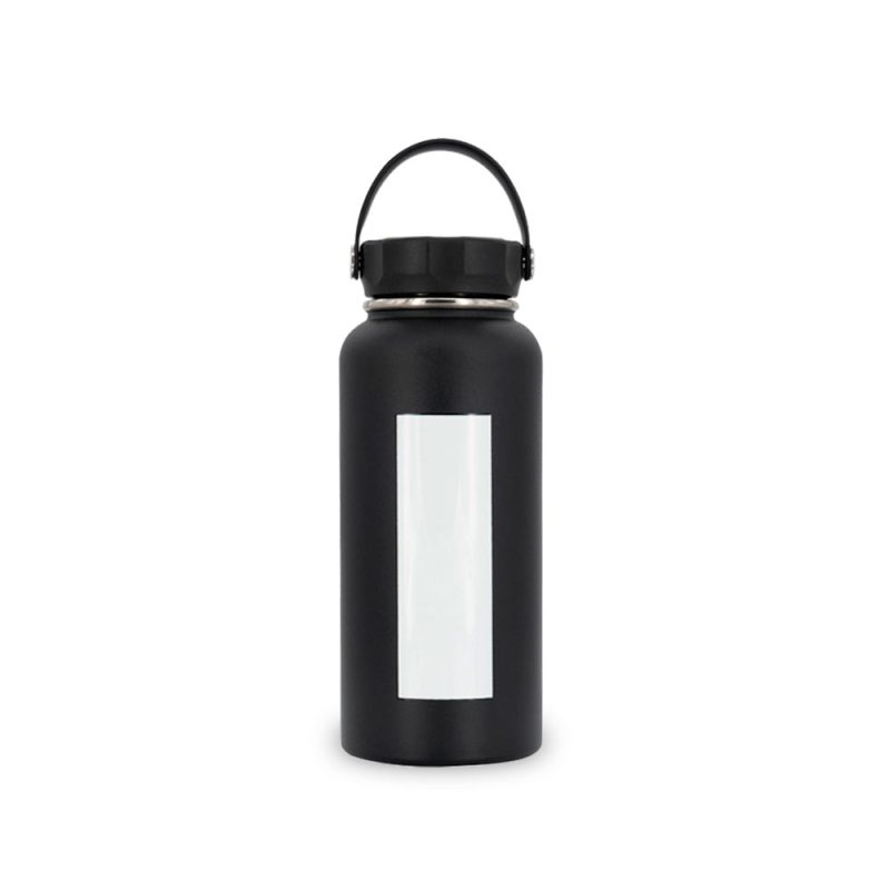 950 ml Sublimation Black Stainless Steel Powder Coated Water Bottle with White Patch