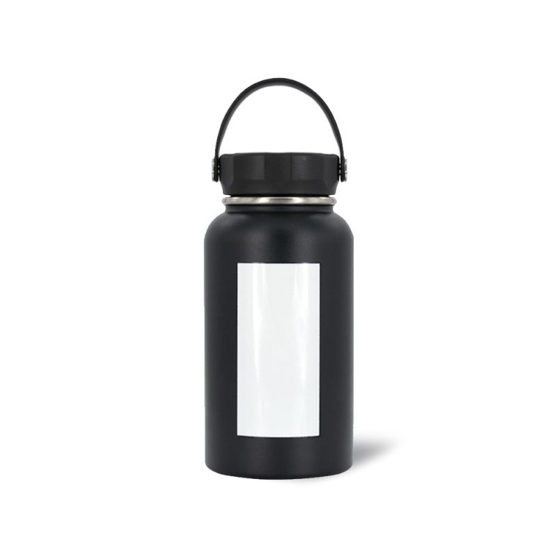 950 ml Sublimation Black Stainless Steel Powder Coated Water Bottle with White Patch