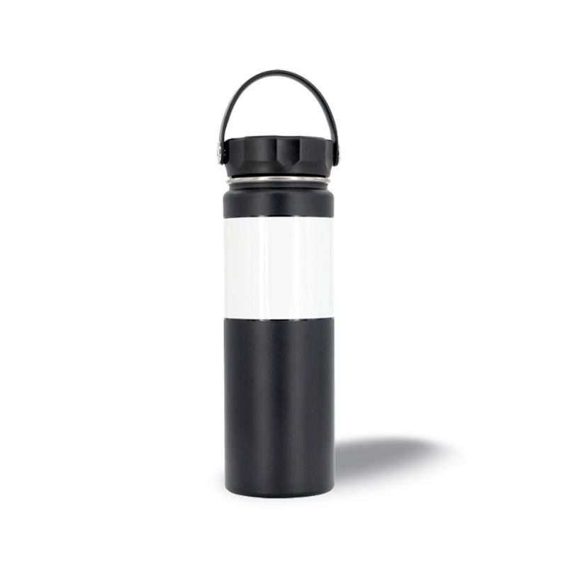 Sublimation Black Stainless Steel Powder Coated Water Bottle with White Patch