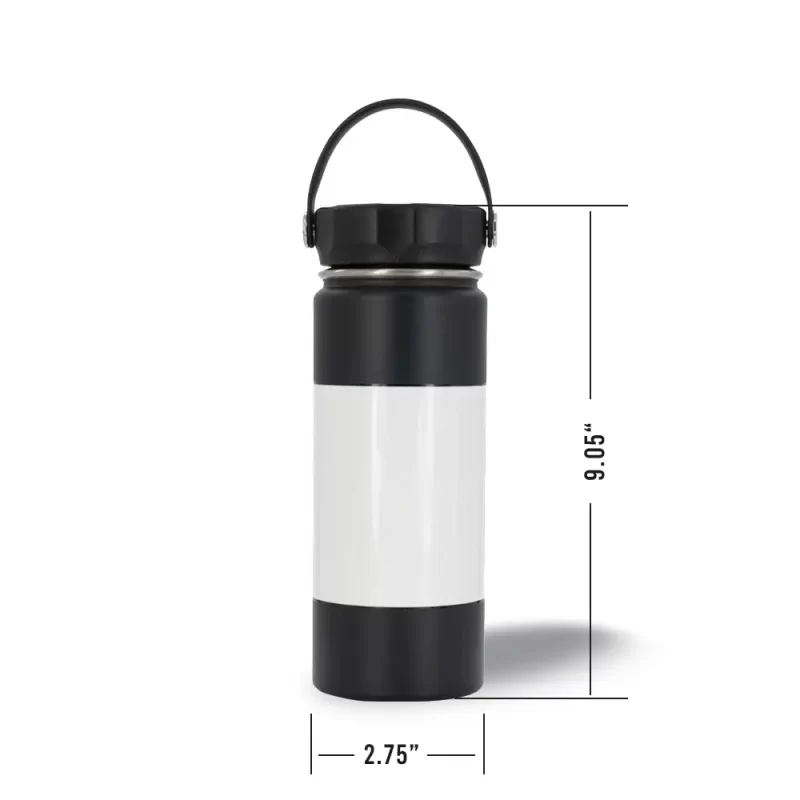 Sublimation Black Stainless Steel Powder Coated Water Bottle with White Patch