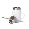 Stainless Steel Mason Jar with Straw white Handle